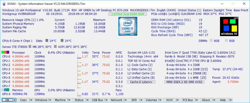 SIV (System Information Viewer) 5.80 — Cập nhật chi tiết hệ thống