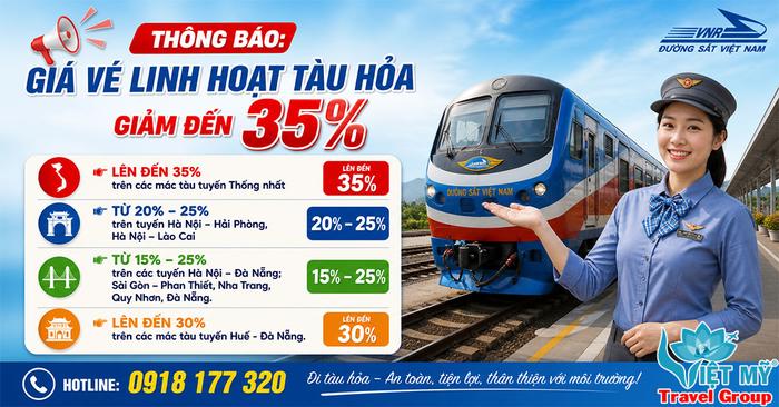 Tuyến Bắc – Nam và nhiều chặng ngắn đồng loạt giảm giá vé tàu